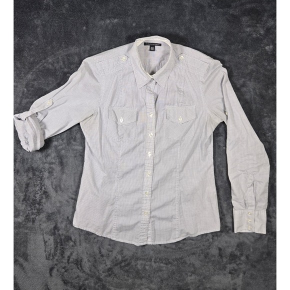 Banana Republic Tops - Banana Republic Button Up Shirt Women Medium White Navy Checked 100% Cotton Logo